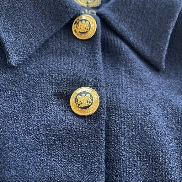 St. John Basics Cardigan Womens L Navy Blue Santana Knit Jacket Sweater Luxury - Picture 4 of 9